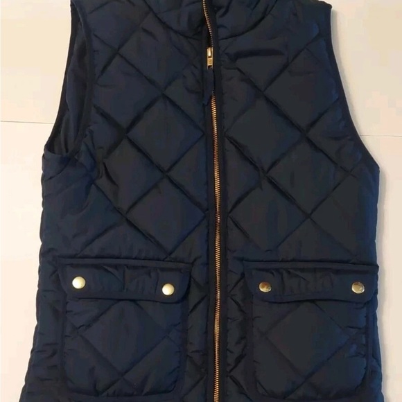 J. CREW Puffer Vest Quilted Full Zip Women's Navy Blue Primaloft XS Snap Pocket - Picture 2 of 5